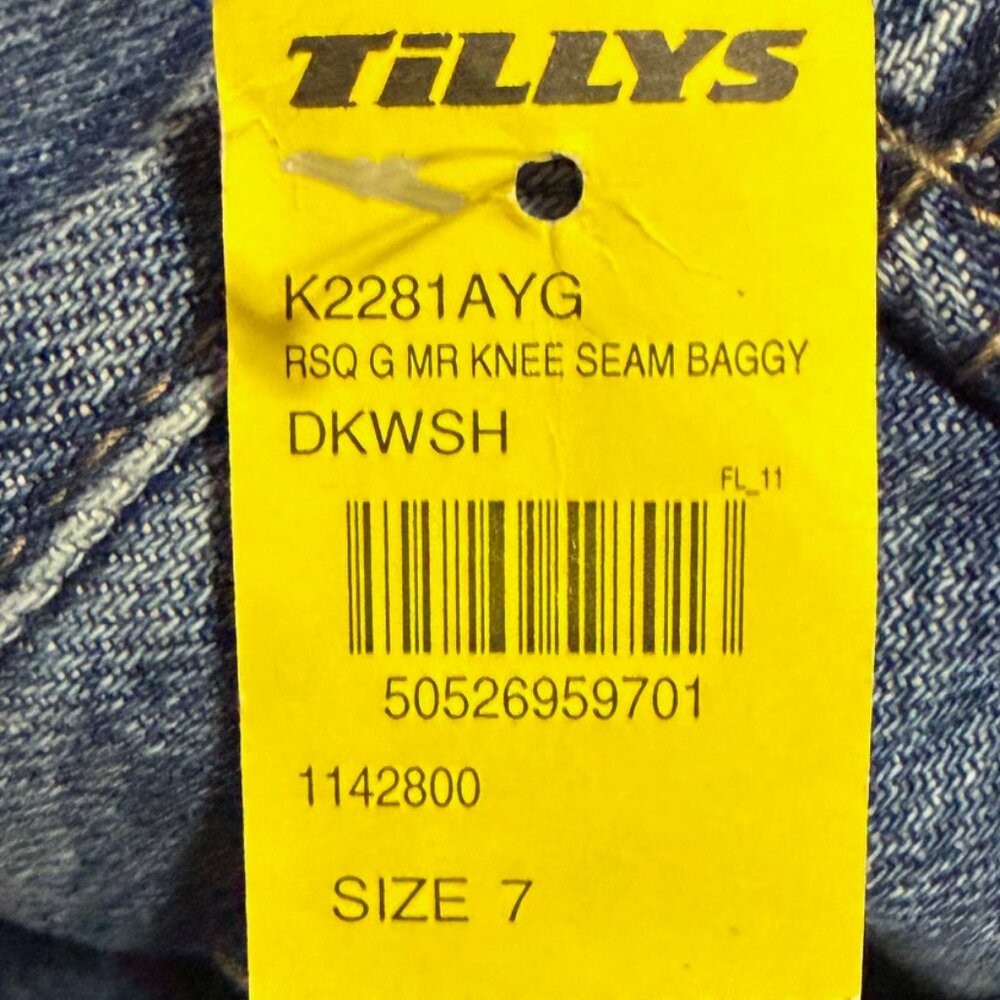 RSQ Girls Baggy Jeans Size 7 NWT Dark Wash Knee Seam‎ Skater Y2K Cropped Tillys - Picture 5 of 8